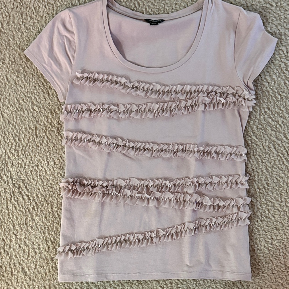 Ann Taylor Short Sleeve Ruffle Tee - Light Pink